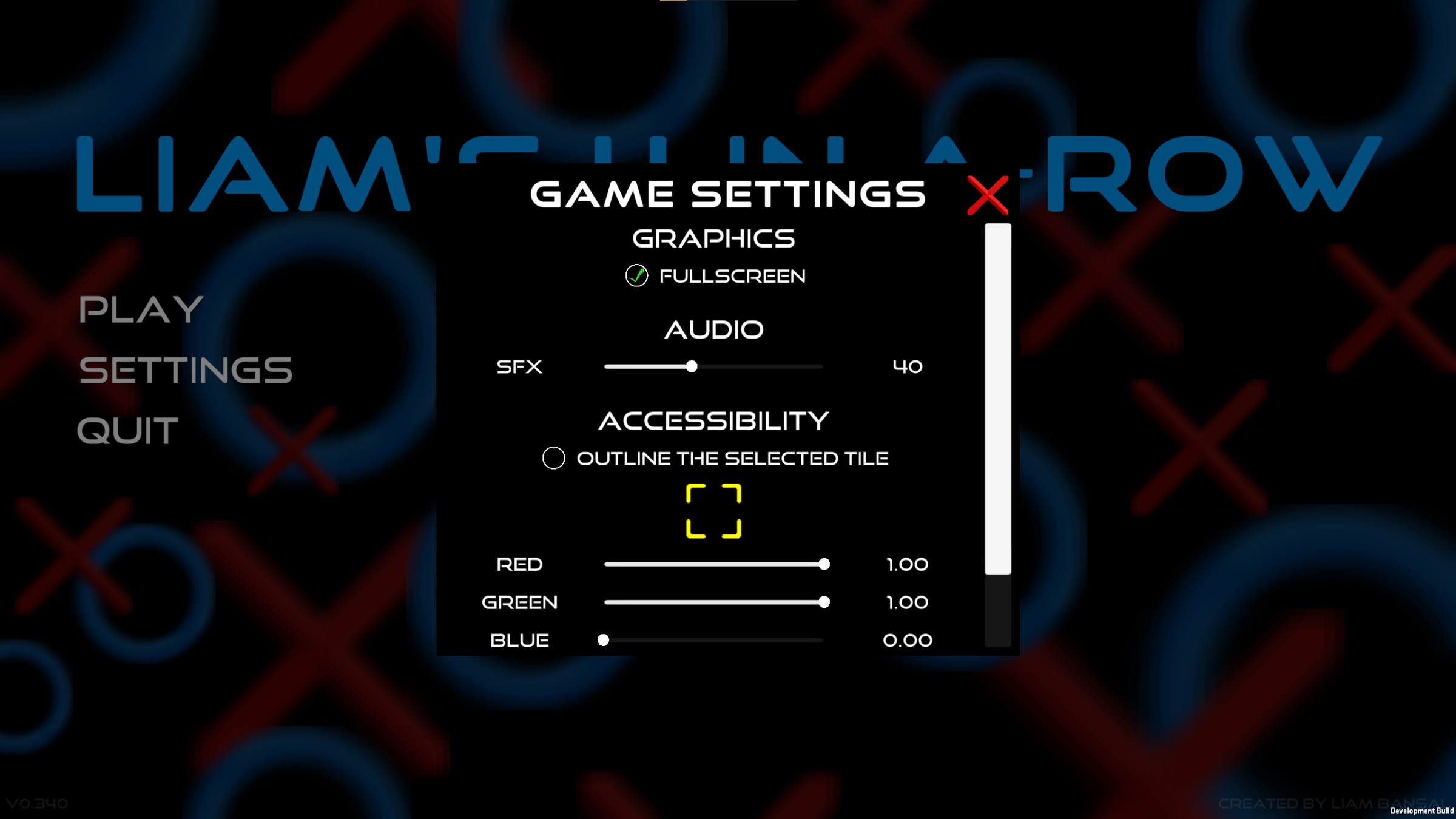 Game Settings Menu